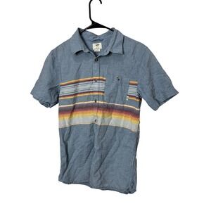 Vans‎ Men's Small Button Up Short Sleeve Shirt Striped Tailored Fit Blue